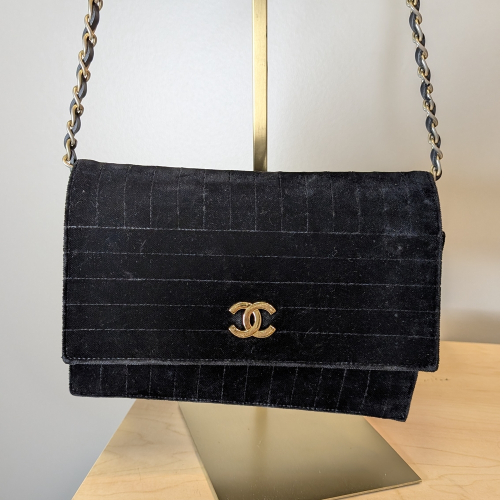 Chanel Black Velvet Shoulder Bag